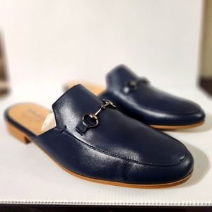 "Coach And Four" Brand Neline Leather Mule Dark/Navy Blue 11M